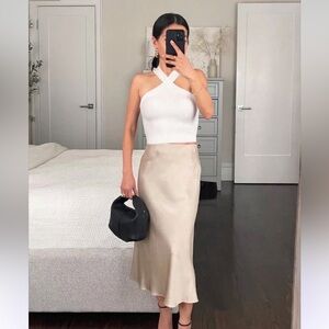 Quince Cropped Sweater Ribbed Halter Top Sz XS White New